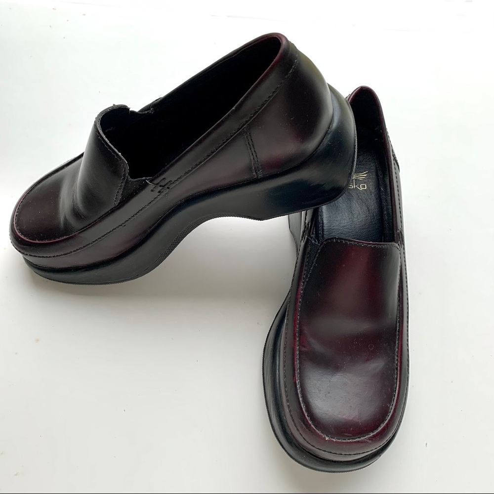 Dansko Burgundy Leather Slip On Clogs, 36